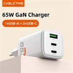 CableTime Portable 65w GaN USB-C 3 Ports Wall Charger