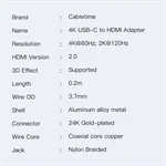 Cable PREMIUM USB TYPE C  TO HDMI 4K 60HZ FLEXIBLE PVC Silver 0.2 6