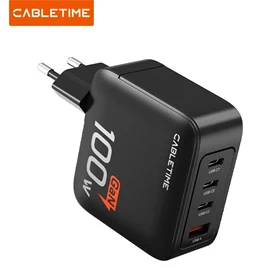 CableTime GaN PD3.0 3C1A 100W wall charger Black