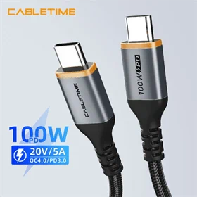 CableTime USB-C to USB-C PD 100W Cable 2M Black CU03L