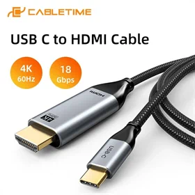CableTime USB-C to HDMI Cable 4K 60Hz 18Gbps 1M Black CC10H