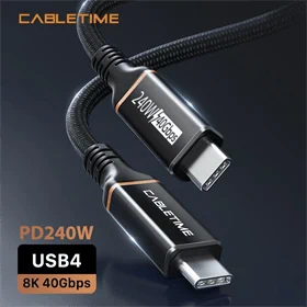 Cable Time USB4 Type-C to Type-C Cable 100W 40Gbps 8K 60Hz 1M Black