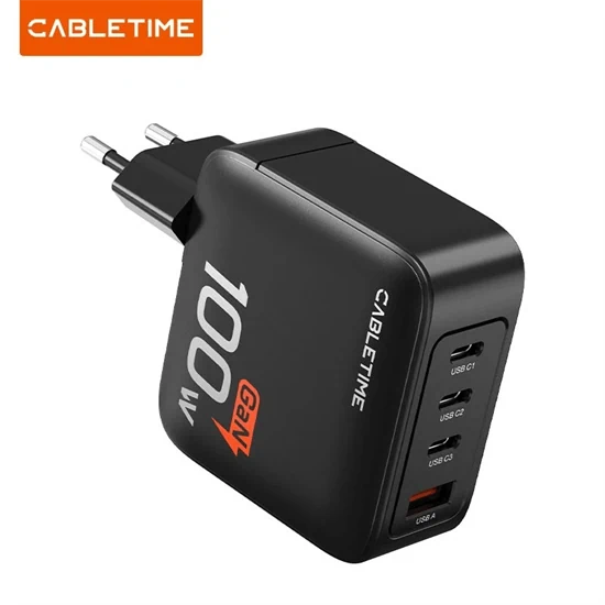 CableTime GaN PD3.0 3C1A 100W wall charger Black