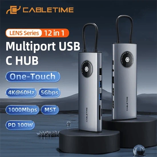 CableTime 12-in-1 USB C HUB Lens Series Input: USB C space gray