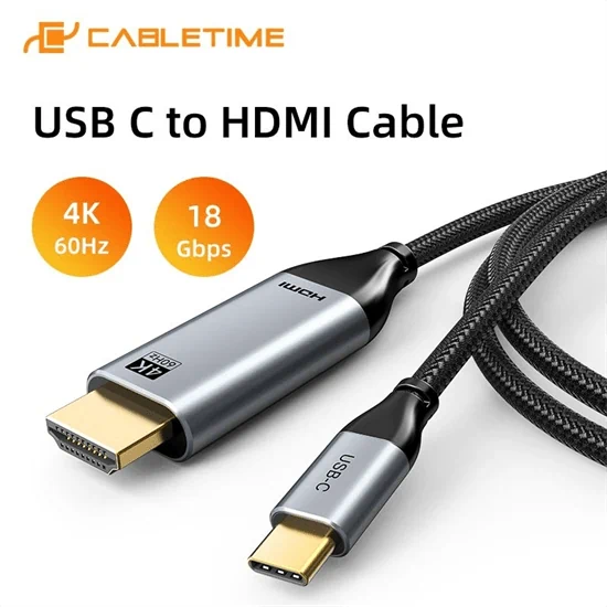 CableTime USB-C to HDMI Cable 4K 60Hz 18Gbps 1M Black CC10H