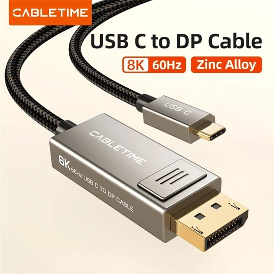 CableTime USB-C to DisplayPort 1.4 Cable 8K60Hz 4K144Hz 3M Black CC22N