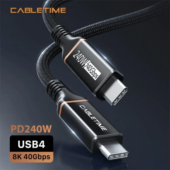 Cable Time USB4 Type-C to Type-C Cable 100W 40Gbps 8K 60Hz 2M Black