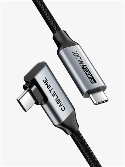 CableTime USB-C to USB-C Right Angle Cable 100W 20Gbps 4K 2M