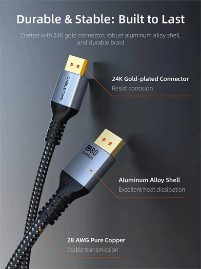 Cable Time DisplayPort 2.1 Cable 16K 60Hz 8K 120Hz 4K 240Hz 80Gbps 3M Black